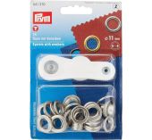 Prym œillets en laiton Argent Ø 11mm Sous blister de 15 Pièces avec outil de montage.